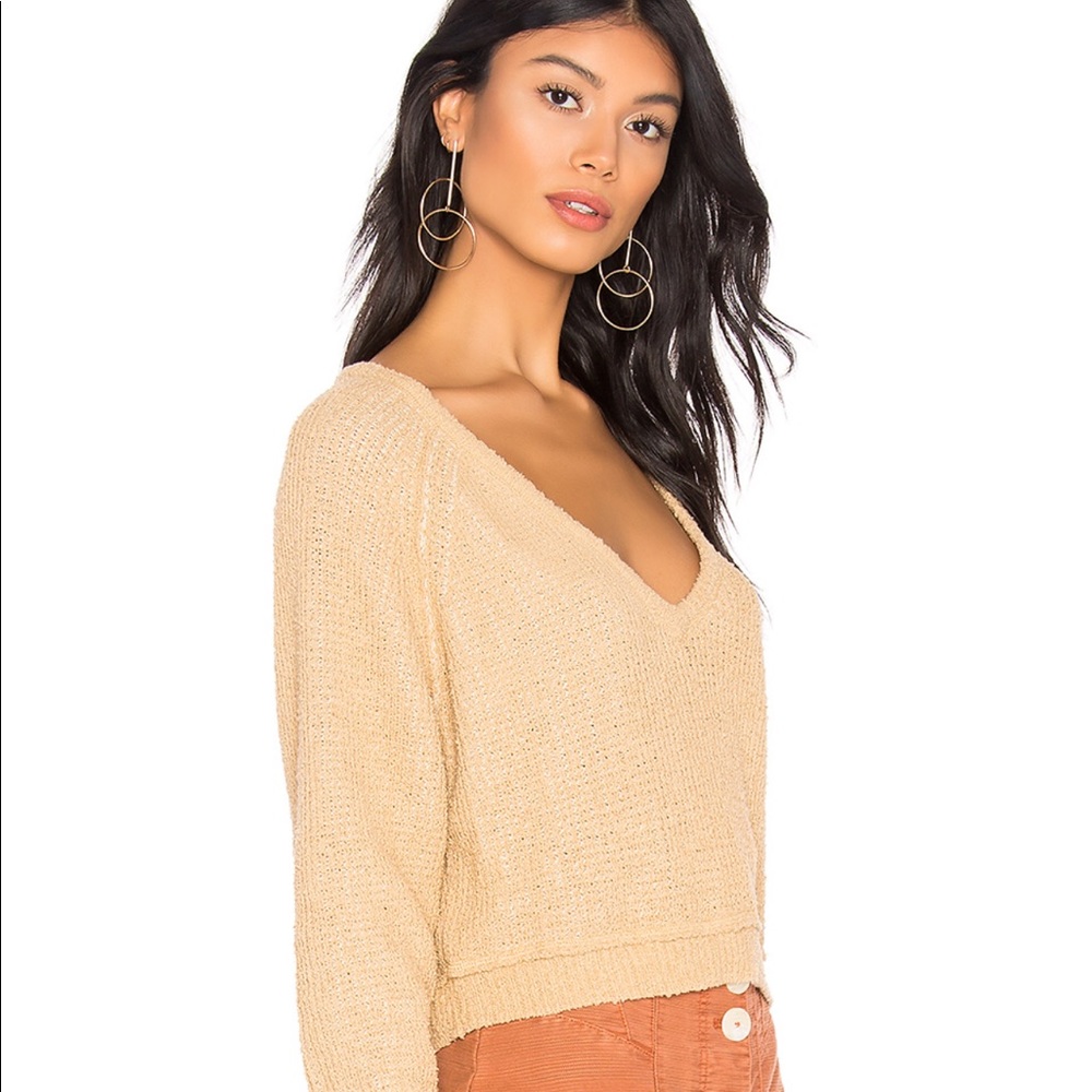 FREE PEOPLE High Low V  Sweater, Neutral - Picture 2 of 7